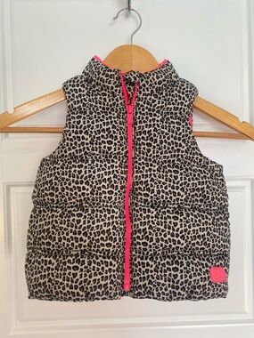 Baby GAP Size 3 years Leopard-Trim Bright Pink Puffer Vest